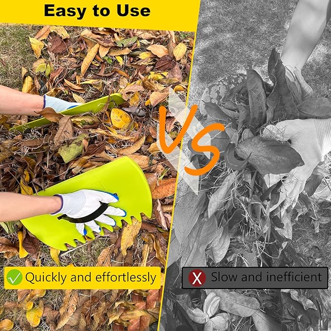 Leaf Scoops Hand Rakes, Leaf Scoops and Claws with Gloves, Lightweight Plastic Leaf Scoop, Large Leaf Grabbers for Picking Up Leaves, Clippings, Grass(1 Set, Green)