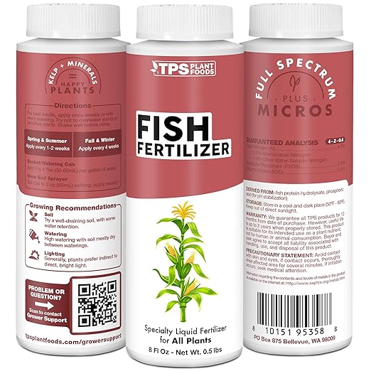 Fish Fertilizer – Liquid Fish Supplement for Lush Growth, Deep Green Leaves & Strong Roots, 8 oz