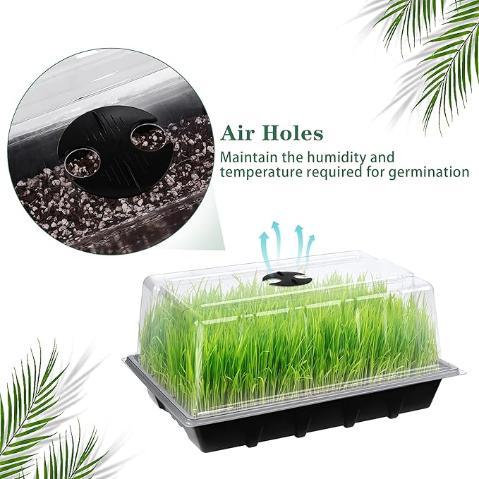 6 Packs Seed Starter Tray Kits with Humidity Dome, Plastic Germination Growing Trays with Plants Labels, Planting Tools for Seeds Growing Starting, Germination and Seedling Propagation