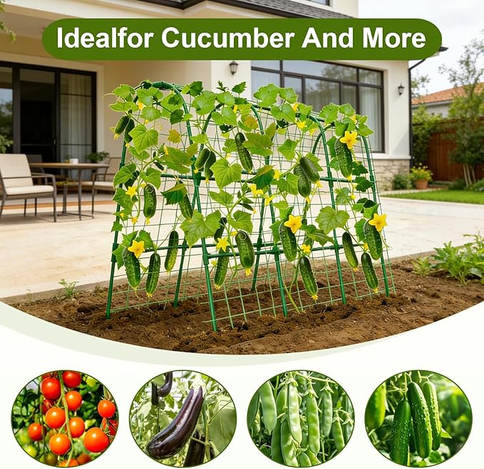 Cucumber Trellis for Raised Bed,U-Shape Garden Trellis for Climbing Plants Outdoor, Metal Arch Vegetables Trellis, Plant Support for Vine (Green, 47.2x47.2 X21.6)