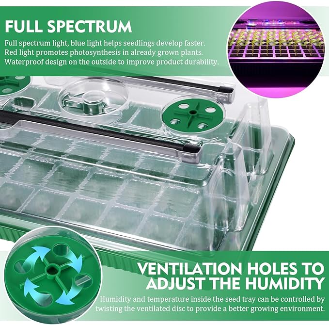 Verdenu Seed Starter Tray with Grow Light, 2 Pack 80 Cells Seed Starter Kit with Humidity Dome, Adjustable Brightness Seed Tray with Smart Timer, 3 Modes, 4 Timing, Germination Kit for Indoor