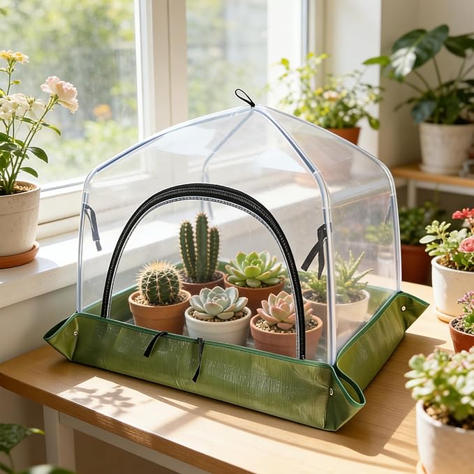 Portable Plant Cover Tent with Waterproof Base for Garden Indoor/Outdoor Tabletop Mini Greenhouse for Seed Starting Humidity Small Plants, Plant Protection from Animal for Raised Bed(L - PVC - 1PCS)