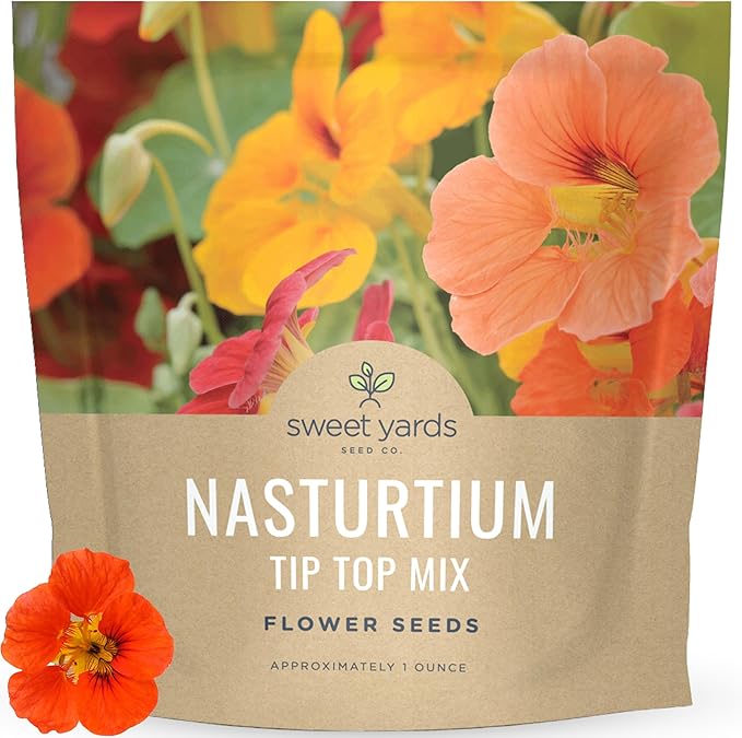 Nasturtium Tip Top Mix – Large 1 Ounce Packet – 200 Flower Seeds for Planting – Tropaeolum majus