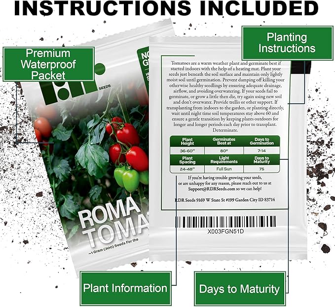 300+ Roma Tomato Seeds - Heirloom Non-GMO USA Grown Premium Seeds for Planting by RDR Seeds