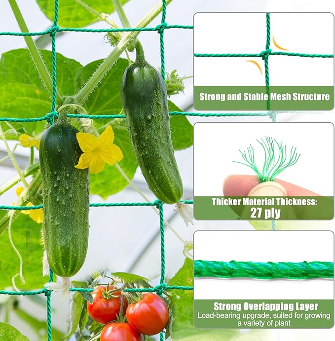 Trellis Netting, Heavy Duty Garden Netting for Trellis for Climbing Plants Outdoor, 16.5x6.6Ft Plant Netting for Cucumber, Tomato, 27 Strands & 4x4 IN Mesh, Grow Net for Vine, Fruits, Vegetables, Bean