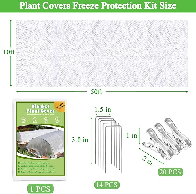 10ft x 50ft Plant Covers Freeze Protection Floating Row Cover 1oz/yd² Garden Fabric Plant Cover for Winter Frost Sun Bird Protection, Frost Blankets for Outdoor Plants, Winter Tree Frost Cloth