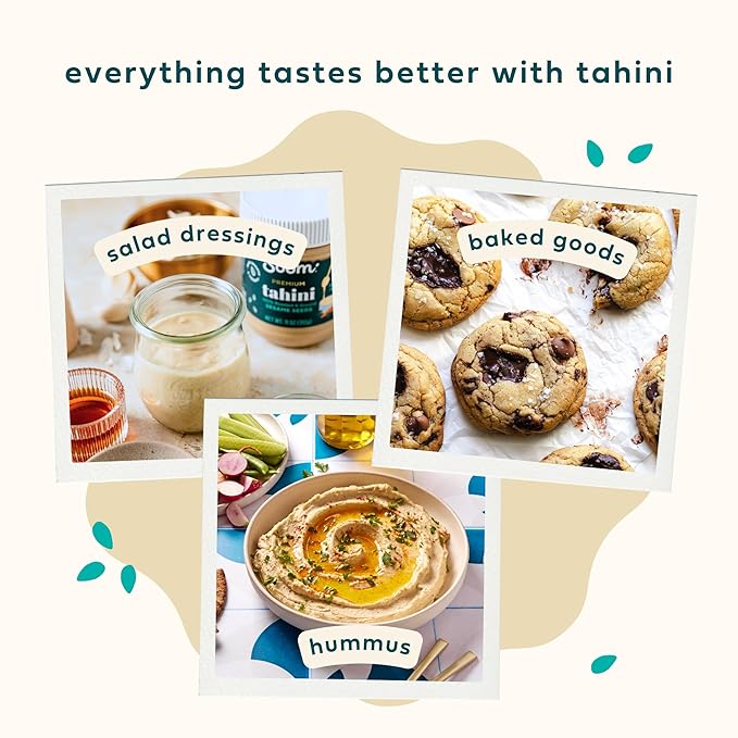 Soom Foods Organic Tahini 16oz (2 Pack) | Roasted & Ground Sesame Seed Paste | Creamy Tahini for Dubai Chocolate, Hummus, Sauces | Vegan, Nut-Free, Gluten-Free, Kosher, Keto, Paleo, Whole30