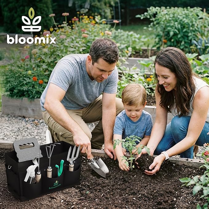 Bloomix 12Pcs Gardening Tools Set - Heavy Duty Garden Tools Set with Tool Bag, Kneeling Pad, Apron & More Garden Accessories - Stainless Steel Plant Care Kit Supplies, Gardening Gifts for Women Men