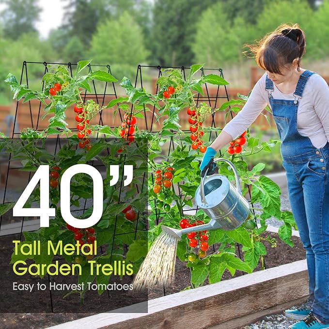 Cucumber Trellis for Raised Bed, Rifny 16.5 x 40 Inch Metal Trellis for Climbing Plants Outdoor with Plant Clips Twist Ties, Garden Plant A-Frame Trellis for Vegetable Pea Tomato (Black, 2 PCS)