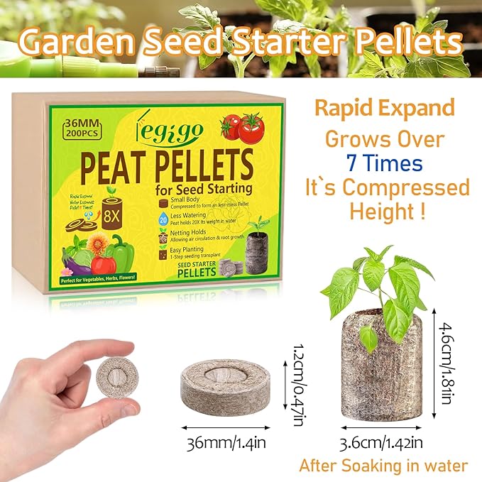 Legigo 200 Pcs 36mm Seed Starter Peat Pellets Pods for Seedlings- Compressed Seed Starting Pellets Seed Starter Pods Plugs Soil Peat Pods for Starting Seeds, Garden Planting Herb Flower Vegetables