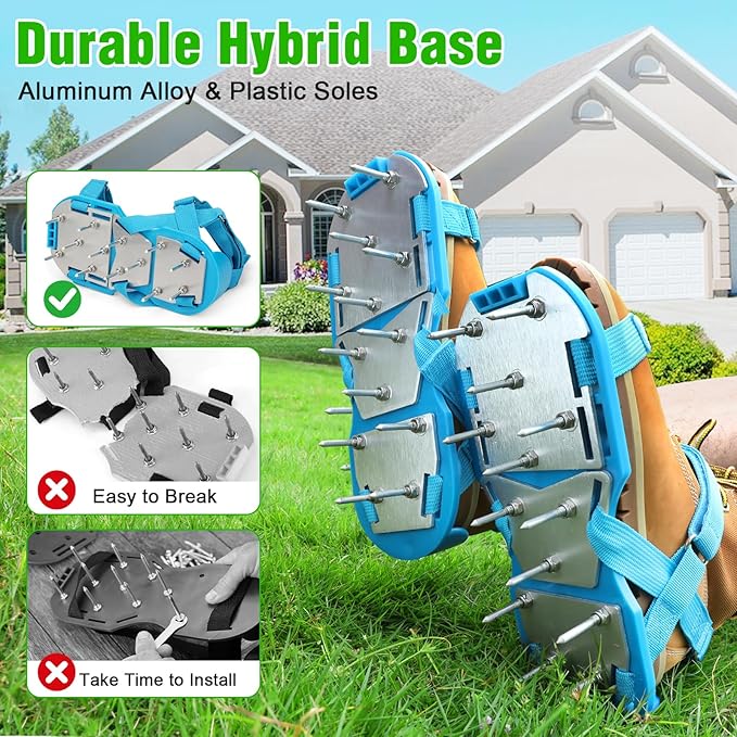 Lawn Aerator Shoes for Grass - Pre-Assembled Grass Aerator Shoes for Lawn - Soil Yard Aerator Tool for Aerating Patio Garden, Blue, Small Size