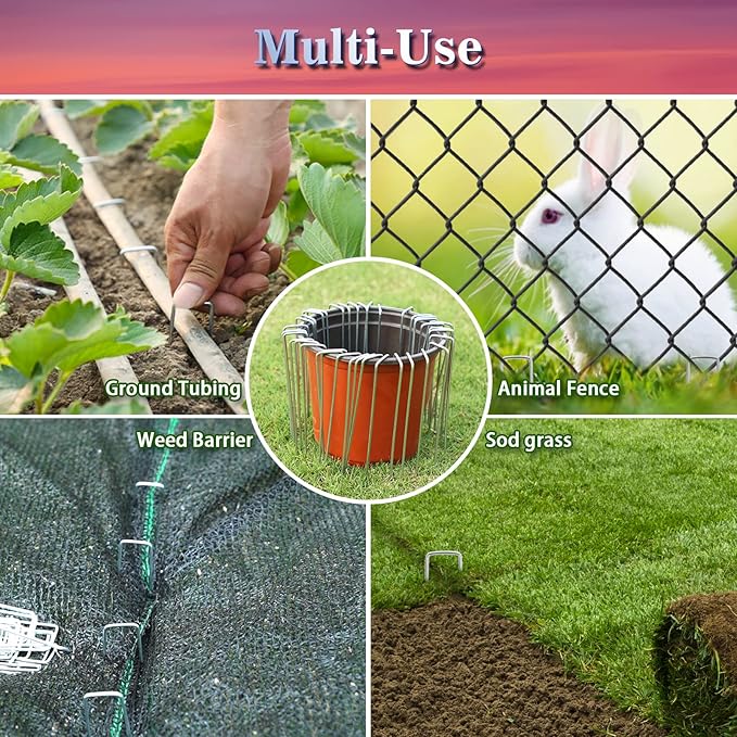 Gtongoko 50 Pack Galvanized Landscape Staples, Garden Stakes, Tent Stakes, Plant Cover Stakes 6 Inch for Landscaping Securing Weed Barrier Fabric, Irrigation Tubing, Holding Fence