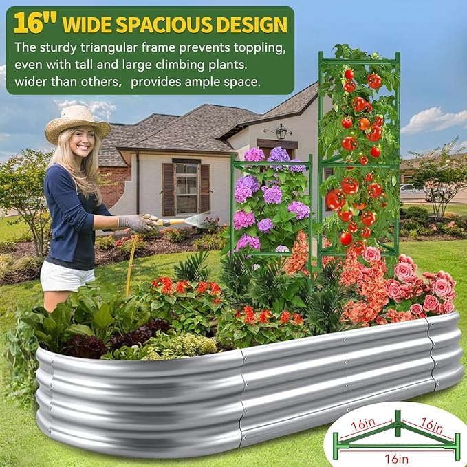 4 Pack Large Tomato Cage for Garden Up to 49" H X 16" W Metal Plant Support Stakes with Clips Triangle Pea Cages Cucumber Trellis for Vegetables Pots Vines Flowers Climbing Plants