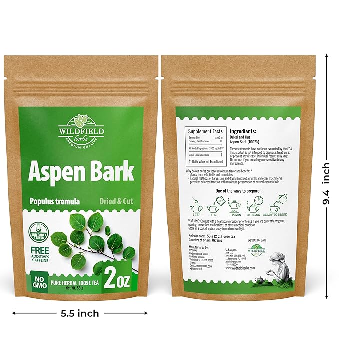 2 oz. Aspen Bark Herbal Tea (Populus tremula) – 56g Dried Aspen Bark Herb Tea Corteza de Álamo Temblón