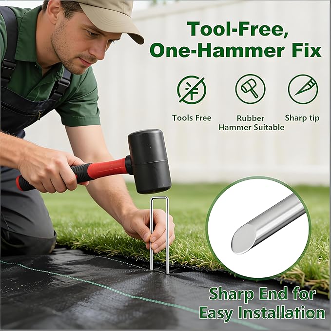 AMAGABELI GARDEN & HOME 4 Inch 200 Pack Galvanized Landscape Staples 12 Gauge Anti-Rust Heavy Duty Garden Staples Plant Cover Stakes U-Shaped Sod Pins Ground Fence Stakes for Weed Barrier Fabric