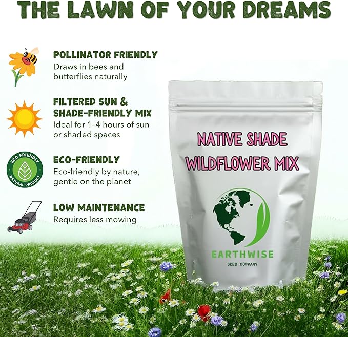 Earthwise Shady Native Wildflower Seed Mix – 1lb – Pollinator-Friendly, Shade-Tolerant Wildflowers – 750 sq. ft.