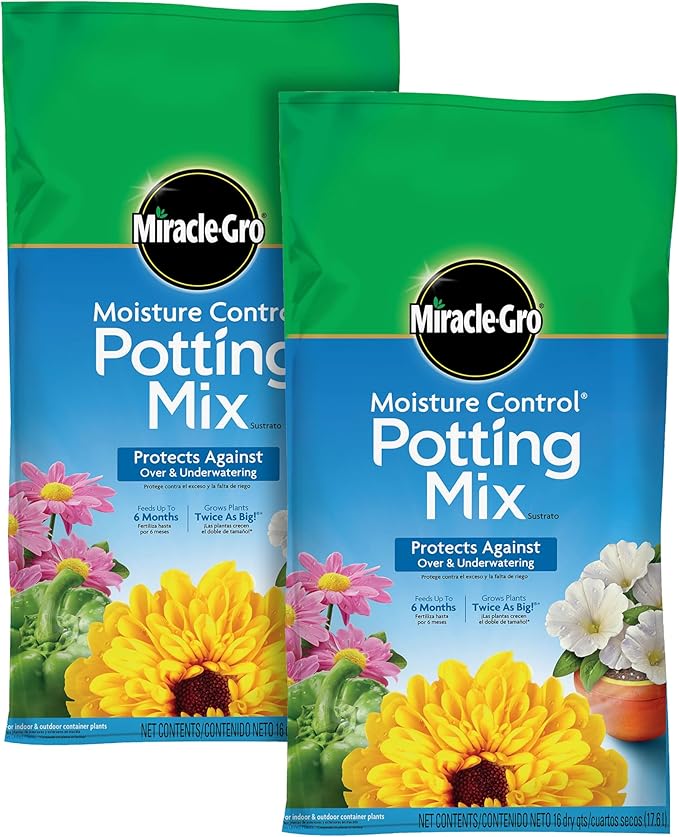 Miracle-Gro Moisture Control Potting Mix - Plant Soil for Container Plants, Protects Against Over- and Under-Watering, 16 qt. (2-Pack)