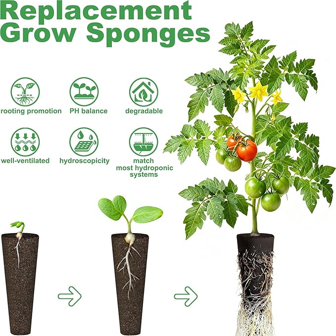 Grow Sponges 60 Pack, Hydroponics Replacement Root Growth Sponges Compatible with Aero Garden iDOO and Most Other Brands,Sponge for Hydroponic Indoor Garden System