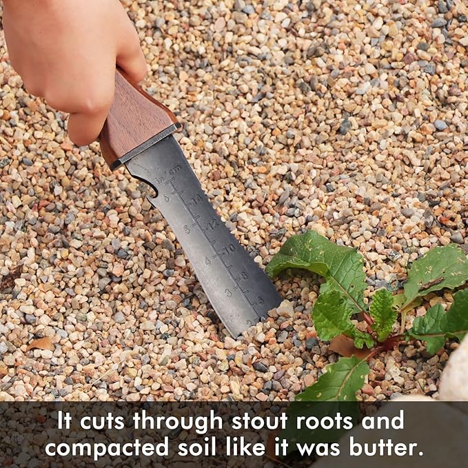 Restmo Hori Hori Garden Knife with Sheath, Durable Weeding and Planting Tools, High-Strength Stainless Steel Dual-Edge Blade, Ergonomic Walnut Handle for Gardening and Outdoor Use