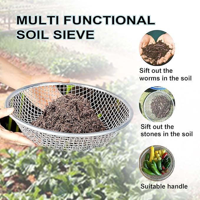 3/8 Inch Soil Sifter for Gardening, Rock Sifter for 5gallon,Compost Sifter Dirt Sifter,Captures Dirt Rocks Sawdust