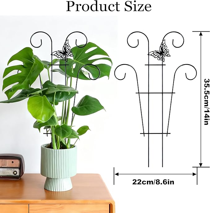 4 Pcs Butterfly Trellis for Potted Plants Indoor, 14.6 inch Small Garden Metal Trellis for Climbing Plants Outdoor, Stackable Pothos Plant Climber Support for Hoya Vine Ivy Flower Plant Support