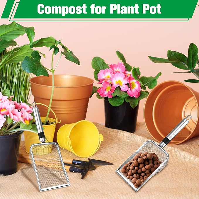 2PCS/ 4PCS Soil Sifter for Gardening, Stainless Steel Sand Soil Compost Sifter for Gardening with Handle, Sieve for Rocks (0.2/0.1 in Mesh, 2)