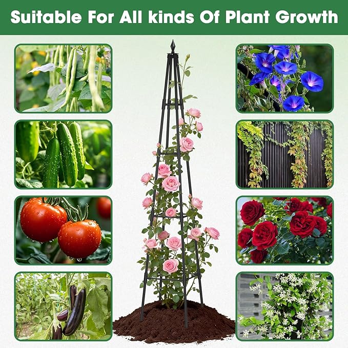 Obelisk Trellis for Climbing Plants, 6 FT Garden Trellises with 16mm Thickened Plastic-Coated Metal Pipes, Trellis for Climbing Potted Plant Vine Flower Rose Vegetable Tomato Cucumber Outdoor Indoor