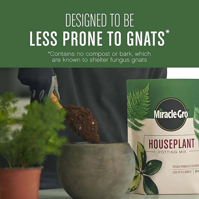 Miracle-Gro Houseplant Potting Mix - Fertilized Indoor Plant Soil for Containers, Designed to be Less Prone to Gnats, 4 qt.