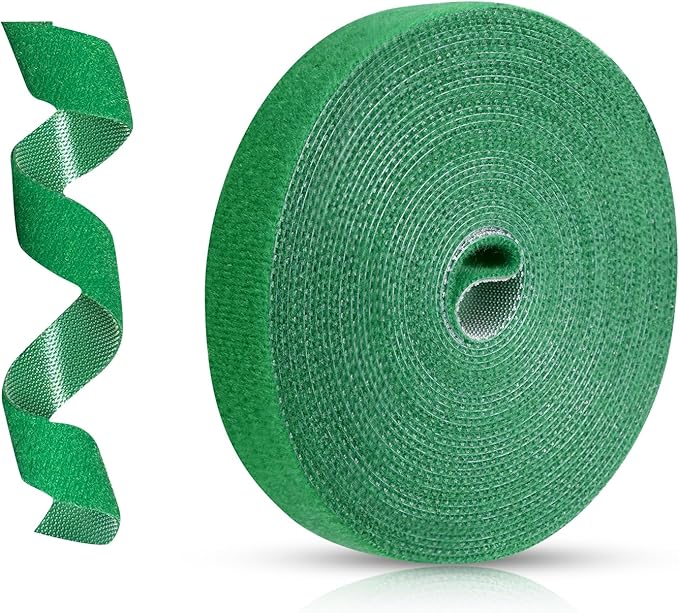 Green Plant Tape - Reusable Garden Tape for Outdoor Plants, Adjustable Plant Supports for Climbing Plants, Strong-Grip Plant Ties for Healthy Growth (16.4 ft x 0.6 inch, Green)