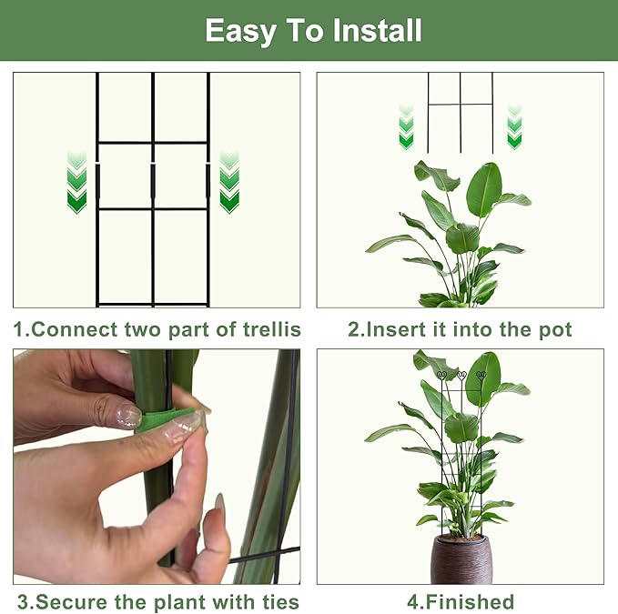 Coomin 4 Pack 32in Monstera Plant Support Stakes for Indoor Plants, Stackable Garden Trellis for Climbing Plants Outdoor, Metal Plant Climber Support for Pothos Philodendron Vine
