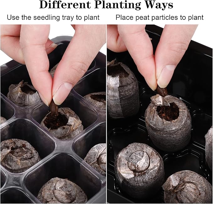 Hahood 6 Pack 12-Cells Seed Starter Tray Kit with Humidity Dome and Base, Germination Tray Including Peat Pellets, Plant Labels, Tool, Plastic Plant Seedling Starter Trays for Indoor Outdoor, Black