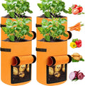 JJGoo 4 Pack Potato Grow Bags 10 Gallon with Flap, Heavy Duty Fabric with Handle and Harvest Window, Non-Woven Planter Pot Plant Garden Bags to Grow Vegetables Tomato, Orange