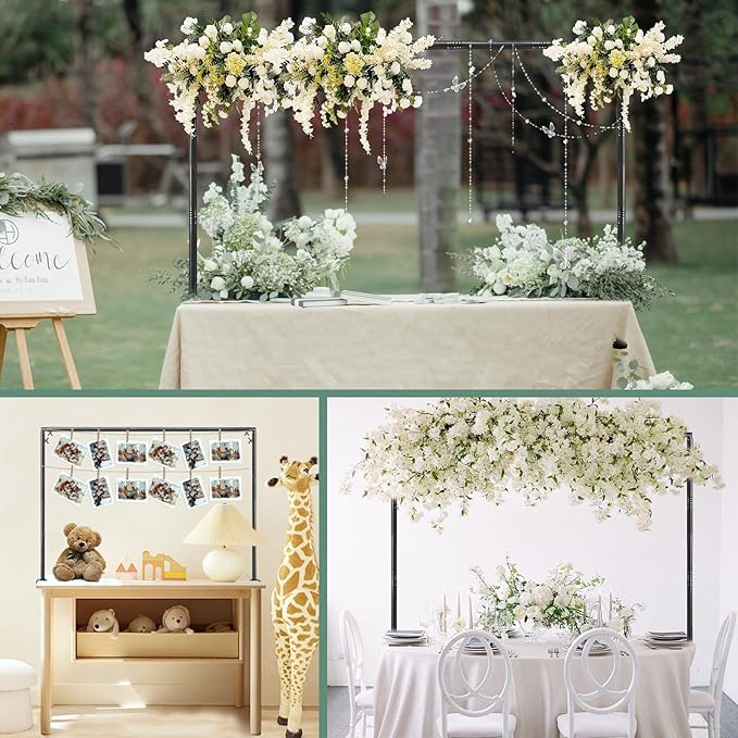 Over The Table Rod Stand with Clamps Adjustable 31"-110" Length 31"-64" Height, Table Balloon Arch Stand for Wedding Valentine Engagement Party, Black Table Arch Frame Hanging Decor Rod