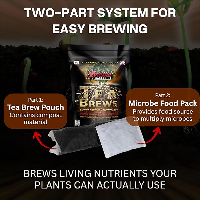 Xtreme Gardening Xtreme Tea Brews – Compost Tea Kit, 2-Pack 80g Pouches, Each Brews 5 Gallons, Bloom Booster & Yield Booster with Worm Castings & Microbe Food Pack, Works with Any Fertilizer Program