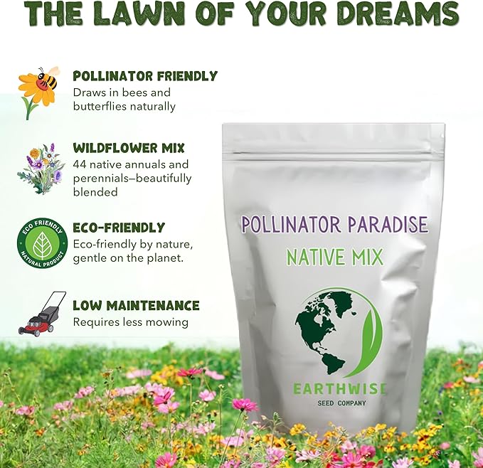 Earthwise Pollinator Paradise Native Wildflower Mix – 1 oz – Bee & Butterfly Friendly, Easy-Grow – Covers 150 sq. ft.
