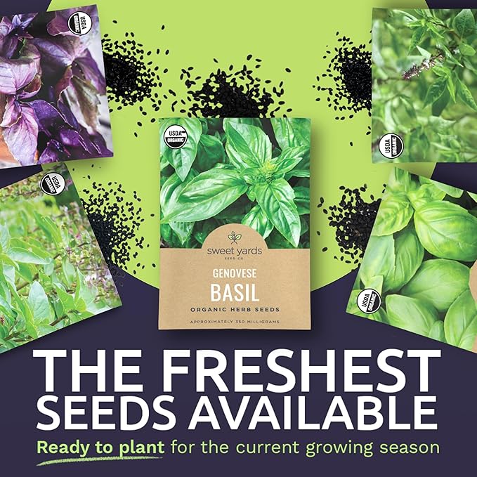 Organic Basil Seeds Variety Pack - 8 Individual Packs - 2026 Season - Genovese, Thai, Lemon, Greek, Cinnamon and More! for Indoor & Outdoor Planting (Non-GMO, Certified Organic)