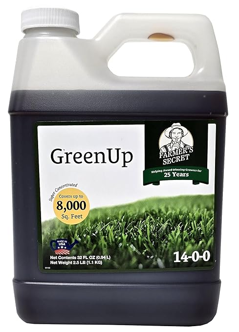 Farmer’s Secret Greenup Fertilizer - Super Concentrated and Fast Acting - High Nitrogen Fertilizer Plus Sugar for Fast Shot of Green for All Types of Lawns and Turfs (32oz)