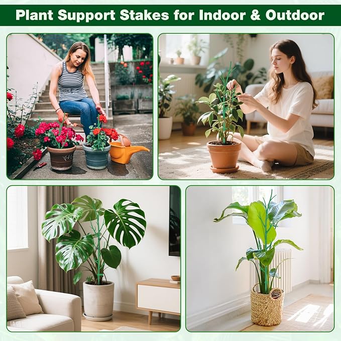 Hysagtek 4 Pack Plant Support Stakes for Indoor Plants, Monstera Plant Support Stackable Plant Stem Support Twig Plant Sticks for Indoor Outdoor Climbing Plants