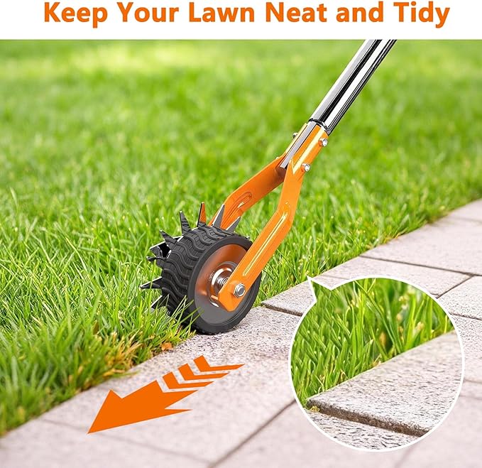 Edger Lawn Tool - 67 inch Wheel Rotary Lawn Edger with Adjustable Stainless Steel Handle, Grass Edge Trimmer for Sidewalks, Driveways & Landscaping (Orange)
