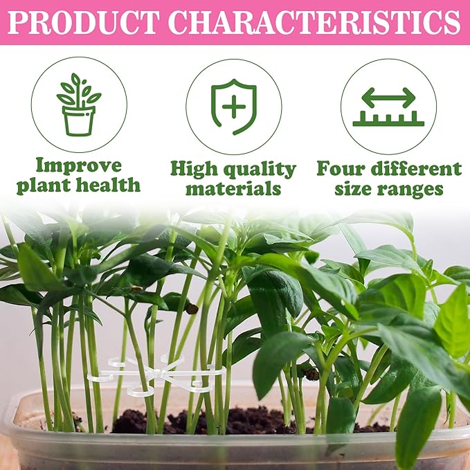 PAGOW 8 Pcs Climbing Houseplant Stem Supports, Clear Plastic Flower Plant Growth Stakes Trellis, Reusable Plant Stem Holders, Stem Hook Growth Accessories for Plant Garden (4 Sizes)