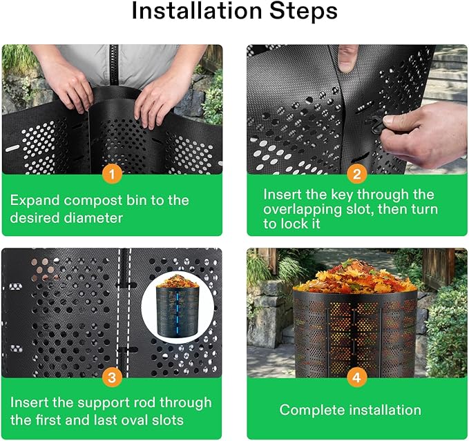 VIVOSUN 220 Gallon Outdoor Compost Bin, Expandable Composter, Easy to Setup & Large Capacity for Backyard, Lawn (Black with Gloves)