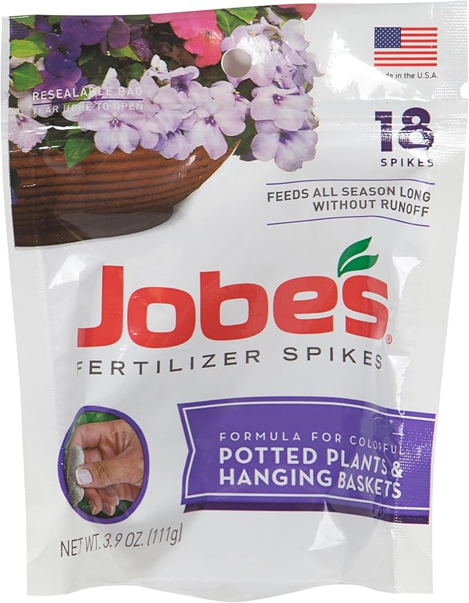 Jobe’s Flower Fertilizer Spikes, Easy Plant Care Fertilizer for Potted Plants and Hanging Baskets, 18 Count