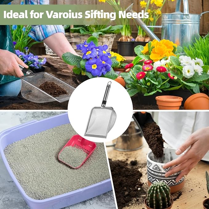 4 Pcs Gardening Soil Sifters - Garden Sifters with Handles, Stainless Steel Sieve Sifters, Gardening Compost Sifters for Sands, Rocks, Dirts, 0.08"/0.11"/0.18"/0.2" Mesh