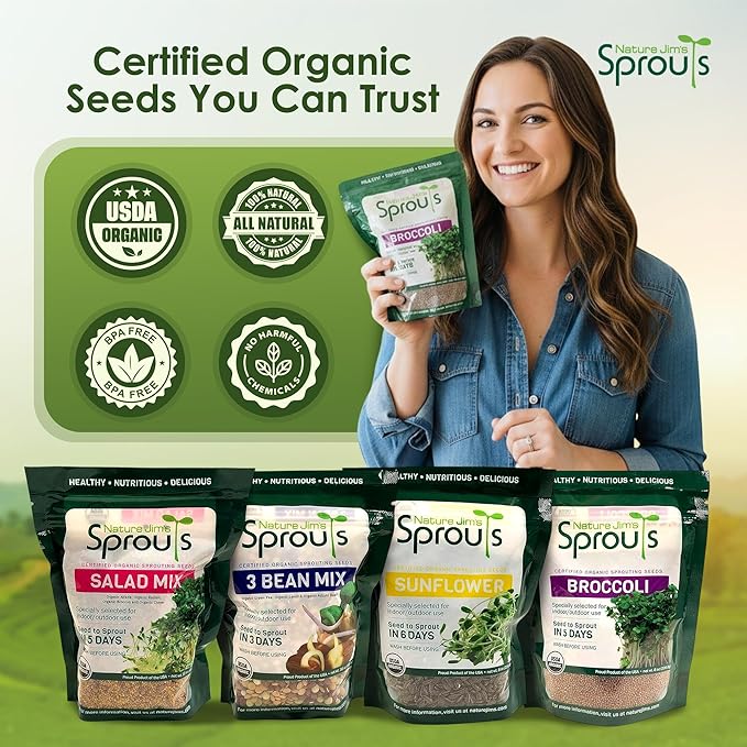 Nature Jims – Organic Broccoli (8oz) & Alfalfa (16oz) Sprouting Seeds, Non-GMO Microgreens for Indoor/Outdoor Gardening, Rich in Vitamins, Minerals & Nutrients Bundle