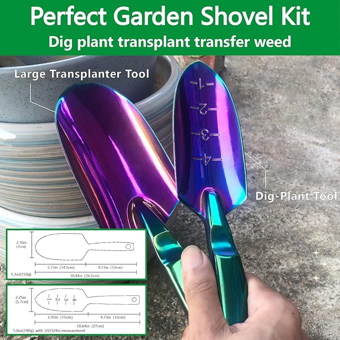 Garden Shovels - 2 Pack Gardening Tools, Heavy Duty Garden Trowels, High Strength Alloy Steel for Soil Digging Planting Transplanting Weeding - Solid Metal Handle, Colorful
