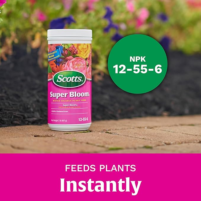 Scotts Super Bloom Water Soluble Plant Food, 2 lb - NPK 12-55-6 - Fertilizer for Outdoor Flowers, Fruiting Plants, Containers and Bed Areas - Feeds Plants Instantly