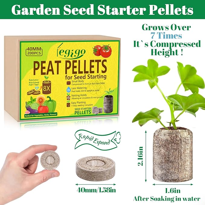 Legigo 200 Pcs 40mm Seed Starter Peat Pellets Pods for Seedlings- Compressed Seed Starting Pellets Seed Starter Pods Plugs Soil Peat Pods for Starting Seeds, Garden Planting Herb Flower Vegetables