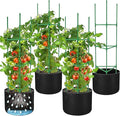 4 Packs 47 x 12 Inch Garden Tomato Cages with Grow Bags- Triangle Plant Support Trellis Assembled with Planter Bags- Garden Cucumber Vegetables Frames for Vertical Climbing Plants