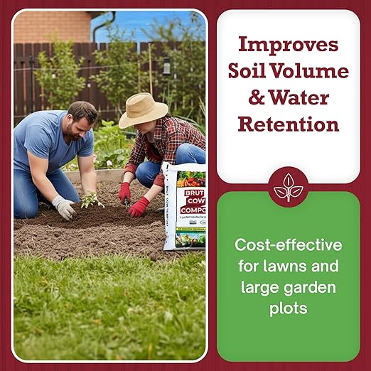 Brut Cow Compost – Nutrient-Rich Composted Cow Manure Organic Soil Amendment – 100% Pure Compost, Additive-Free Fertilizer for Vegetable Gardens, Flowers, Lawns & Indoor Plants – 1 Cubic Ft
