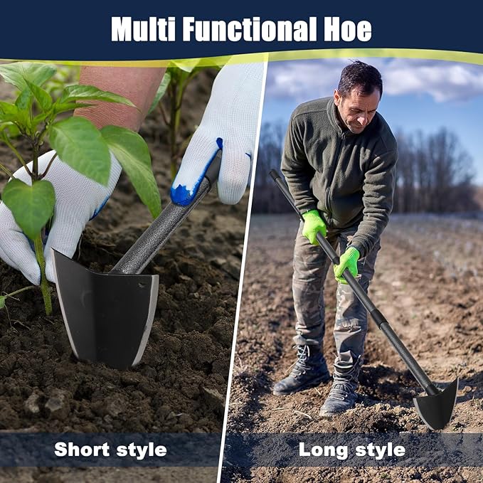 Garden Hoe 71 Inch Long Handle, Heavy Duty Trenching Hoe with Sharp Edge Blade, Triangle Weeding Hoe for Weeds Removal, Cultivating, Digging, Loosen Soil, Landscaping